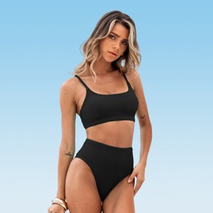 Women's Textured Bralette & High Waist Bikini Set Swimsuit - Cupshe - 1 of 4