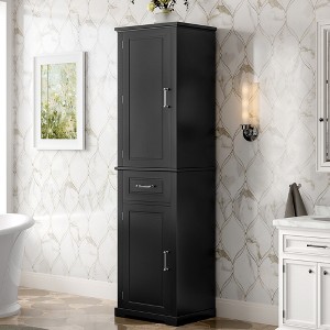 APRILSOUL Tall Bathroom Storage Cabinet, Freestanding,with Two Different Size Doors and Adjustable Shelf, MDF Board with Painted Finish - 1 of 4