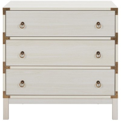 Bleached White and Gold 3-Drawer Coastal Night Table