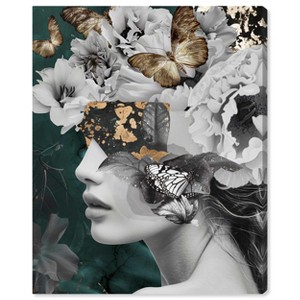 Art Remedy Hidden Golden Butterflies in Emerald Gold Fashion Wall Art Unframed - 1 of 4