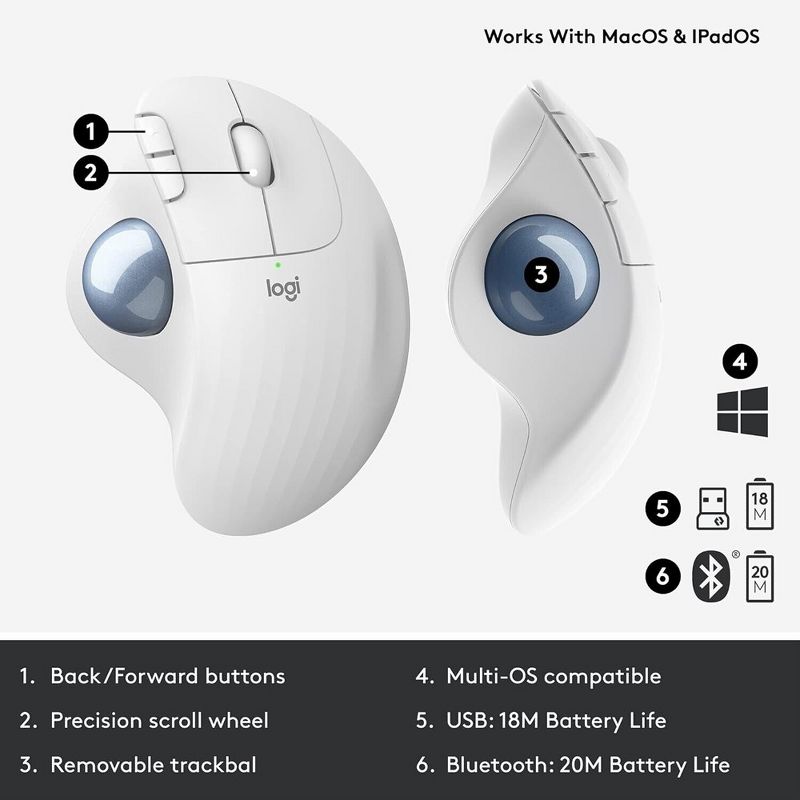 Logitech Ergo M575 Wireless Trackball Mouse for Business - Ergonomic Design Off-White, 4 of 7