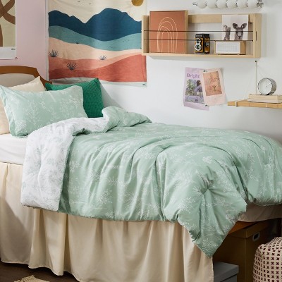 Sage Green Botanical Pattern Twin Comforter Set