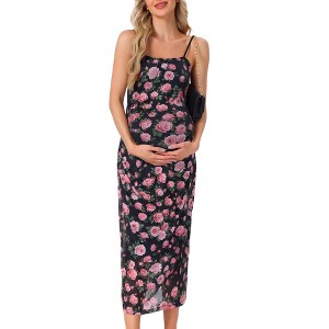 INSPIRE CHIC Women's Mesh Ruched Side Stylish Bodycon Spaghetti Strap Midi Maternity Dress - 1 of 4