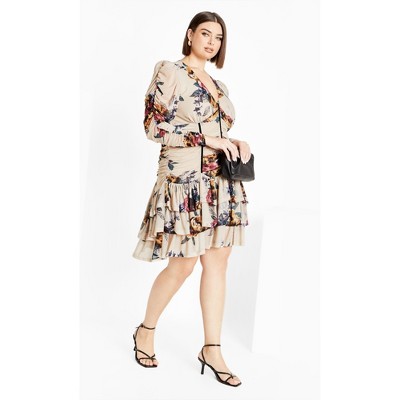 City Chic | Women's Plus Size Mesh Ruche Floral Print Dress - Cream - 18w :  Target