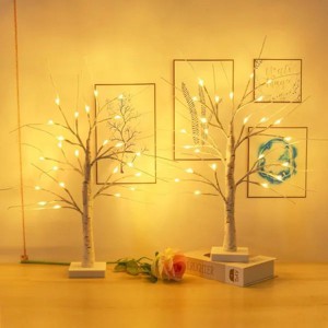 4-Pack 2FT Lighted Birch Tree w/ Timer for Christmas Decorations, Artificial Birch Tree w/ 48 LED Warm Lights, Fairy Light Tabletop Centerpiece Tree - 1 of 4