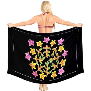 LA LEELA Women's Summer Beach Wrap Bikini Wraps Sarong Cover up Skirt Swimsuit Swimwear Cover Ups for Womens One Size Black, Floral - 1 of 4