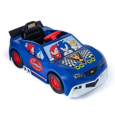 Sonic the Hedgehog 6V Grand Prix Kids Ride on Car Rechargeable Battery, Hood Storage, 1.9mph Speed - Exciting Ride On Toys for Children Ages 3 and Up