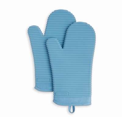 KitchenAid 2pk Silicone Ribbed Oven Mitts Light Blue