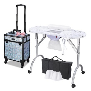 Byootique Folding Manicure Nail Table & Rolling Makeup Train Case Mermaid Silver - 1 of 4