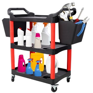 BABYYER Utility Cart on Wheels, 3 Tier Rolling Storage Cart, Plastic Service Cart with Bucket, Panel and Hook for Workshop, Repair Shop - 1 of 4