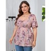 Womens Plus Size Sweetheart Neck Short Sleeves Tunic Tops Pleated Peplum Babydoll Casual T shirts Floral Summer Blouse - 3 of 4