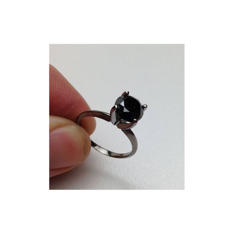 Pompeii3 8MM Black Spinel Solitaire Round Engagement Ring 14k White Gold, 2 of 5