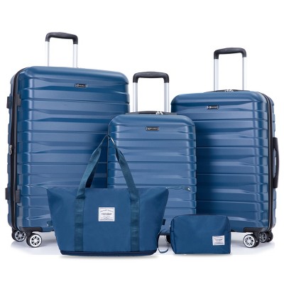 FURNIinspire Bag and Luggage Sets 5 Piece Expandable Hard Shell Suitcase Set Stylish Rolling Travel Luggage for Family, Blue, 20.28"*11.42"*30.31"