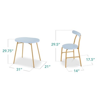 Light Blue and Gold 3-Piece Modern Oval Dining Set