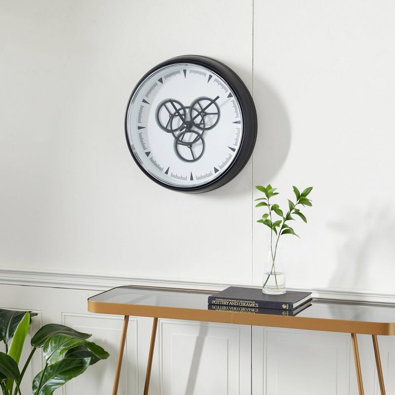 20&#34; x 20&#34; Round Metal Wall Clock with Functioning Gear Center Black/White - Olivia &#38; May, 2 of 5
