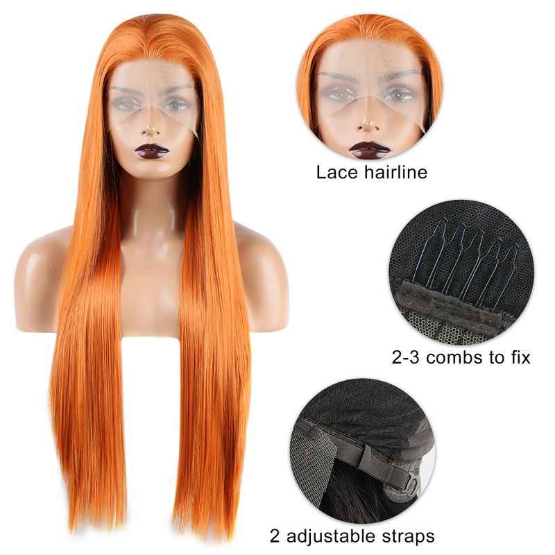 Unique Bargains Women's Long Straight Lace Front Wigs with Adjustable Wig Cap 24" 1 Pc, 5 of 7