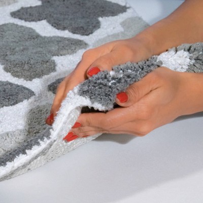 Moroccan Tiles Inspired Plush Gray Bath Rug Set - 2 Pieces