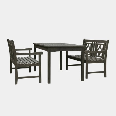 Renaissance 3pc Rectangle Wood Outdoor Patio Dining Set - Gray - Vifah