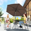 4 Piece Outdoor Bar Set with Umbrella, Patio Dining Set with 2 Folding Chairs, Wave Textured Tempered Glass Table for Backyard, Garden, Deck, Poolside - 2 of 4