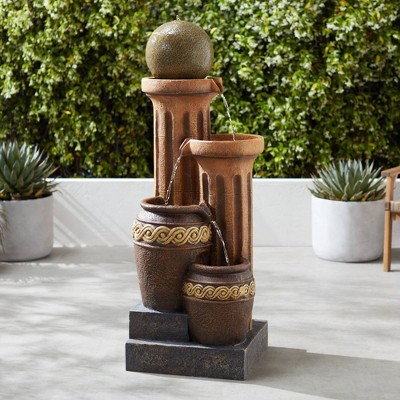 Rustic Polyresin 50" Outdoor Water Fountain with LED Light