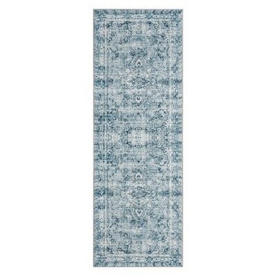 5*7ft Washed Back Low Pile Area Rug for Living Room, Washable Rugs for Bedroom, Hallway Runner, Large Non-Slip Carpet for Kitchen Dining Room (Blue)