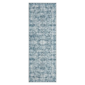 5*7ft Washed Back Low Pile Area Rug for Living Room, Washable Rugs for Bedroom, Hallway Runner, Large Non-Slip Carpet for Kitchen Dining Room (Blue) - 1 of 4