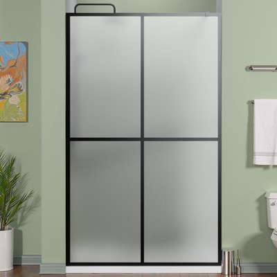 Lirago 34x72" Frosted Tempered Glass Shower Screen Door Wet Room Panel Black Aluminum Frame Doorless Design Easy Installation