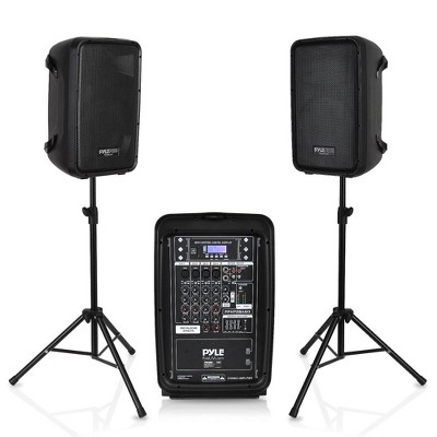 Pyle All In One Professional High Powered Dj Speaker Sound System With 8  Channel Audio Mixer