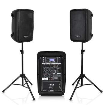 Pyle All In One Professional High Powered DJ Speaker Sound System with 8 Channel Audio Mixer, Amplifier Console, and Bluetooth Connection, Black