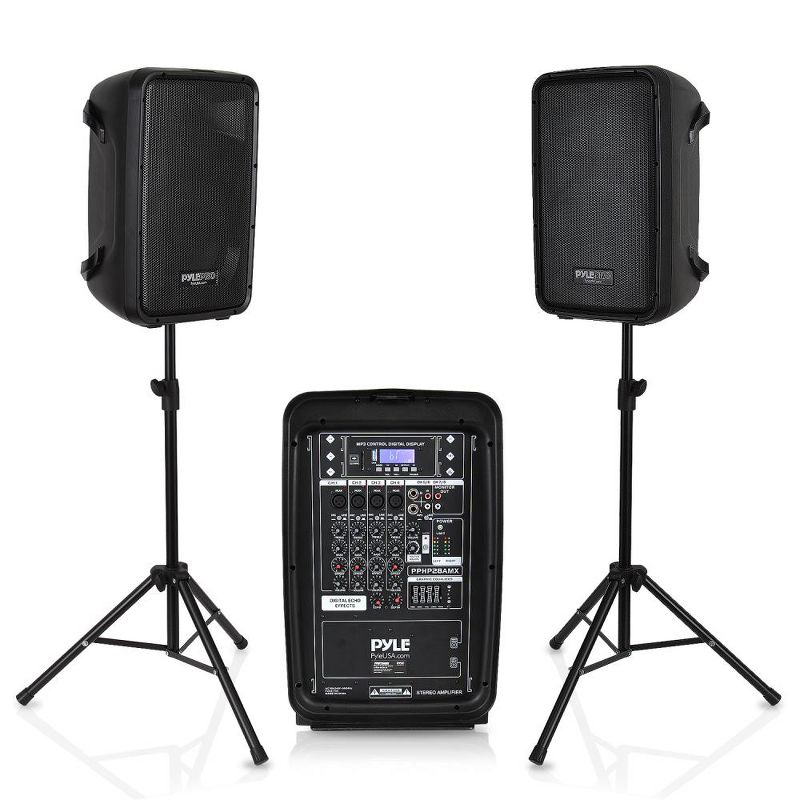 Pyle All In One Professional High Powered DJ Speaker Sound System with 8 Channel Audio Mixer, Amplifier Console, and Bluetooth Connection, Black, 1 of 7