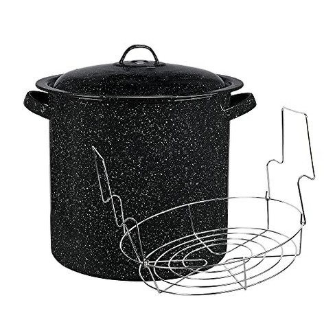 Granite Ware 15 QT. Heavy Gauge Seafood/Tamale Steamer Pot with Lid &  Trivet Speckled Black, Stainless Steel Rim