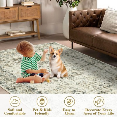 Vintage  Machine Washable Area Rugs Non slip Low Pile Stain Resistant  Indoor Traditional Carpet Perfect for Home Decor