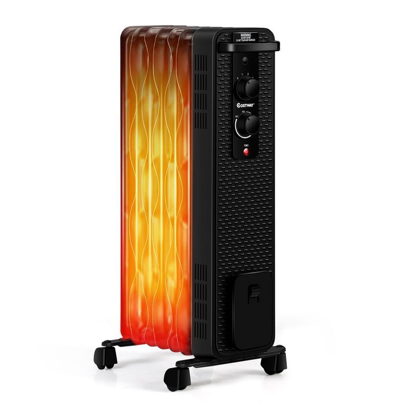 Costway 1500W Oil-Filled Heater Portable Radiator Space Heater w/ Adjustable Thermostat White\ Black, 1 of 11