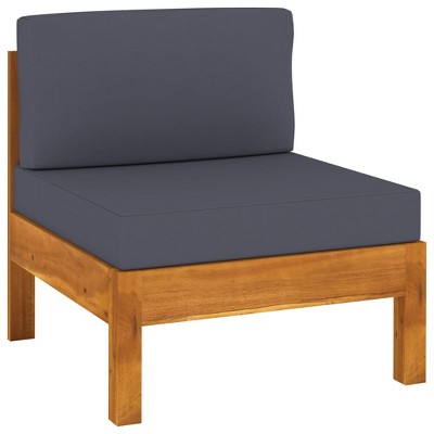 vidaXL Middle Sofa with Dark Gray Cushions Solid Acacia Wood
