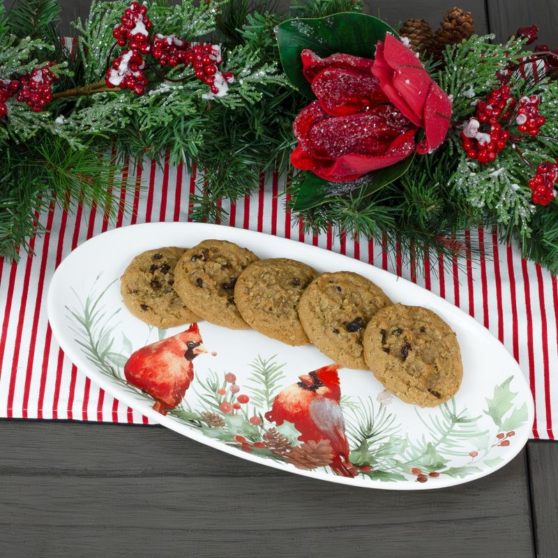 AuldHome Design Cardinal Ceramic Christmas Platter; Oval Holiday Serving Plate / Tray, 4 of 9