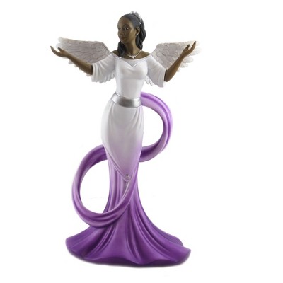 Black Art 11.5" Angel With Purple Sash Wings Religious  -  Decorative Figurines