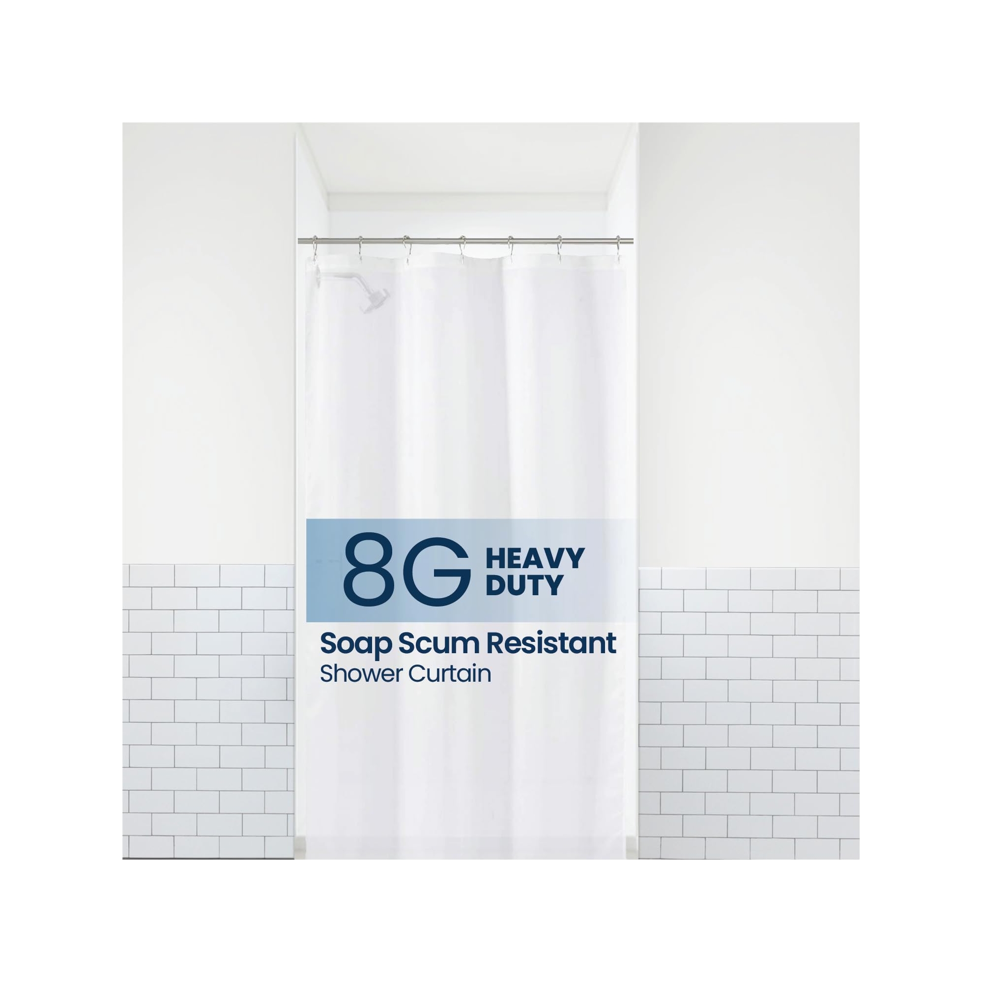 LiBa Premium 8G PEVA Bathroom Shower Curtain Liner - Waterproof, Non-Toxic, Thick Plastic with Rustproof Grommets - 34" W x 72" H White