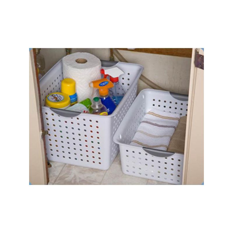 Sterilite Ultra Storage Basket with Handles for At Home or Classroom Organization, in Size Deep (6 Pack) and Medium (12 Pack), White, 3 of 7