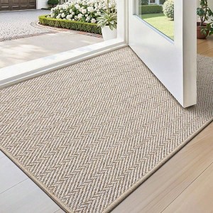 Ultra Indoor Door Entrance 24 inchx 36 inch Non Slip Doormat Low Profile Beige Herringbone Carpet for Patio Porch - 1 of 4