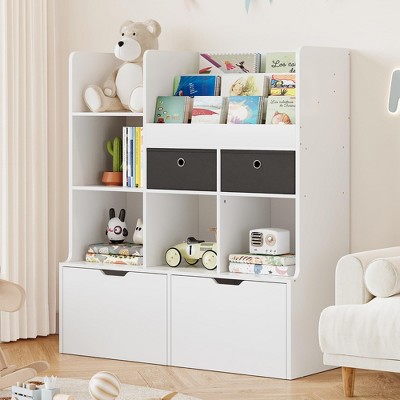 Hildren's Wooden Bookcase – 4-Drawer Storage Shelf for Books & Toys (47.8in Tall), Toddler Organizer for Bedroom & Playroom