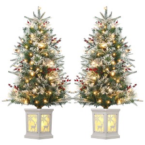 Artificial Christmas Tree With Warm White LED Lights- 3Ft Fiber Optic-Like Flocked Tree  for Home, Shops, Party and Holiday Christmas Decoration - 1 of 4