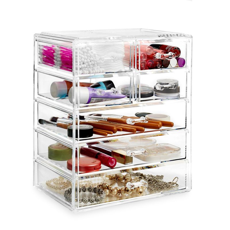 Casafield Makeup Storage Organizer, Clear Acrylic Cosmetic & Jewelry Organizer with 3 Large and 4 Small Drawers, 3 of 7