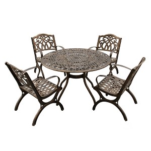 5pc Patio Dining Set with 48" Modern Ornate Outdoor Mesh Aluminum Round Table - Bronze - Oakland Living: Cast Aluminum, Weather-Resistant - 1 of 4