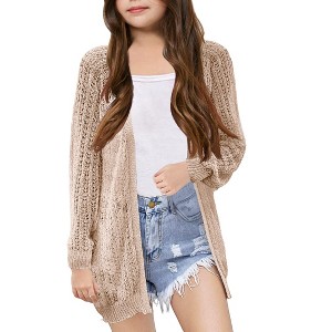 Girl's Crochet Cover Up Cardigan Summer Lightweight Long Sleeve Soft Cardigans - 1 of 1