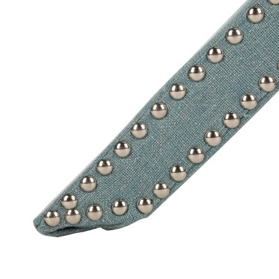 Sky Blue Upholstered Ottoman with Nailhead Trim