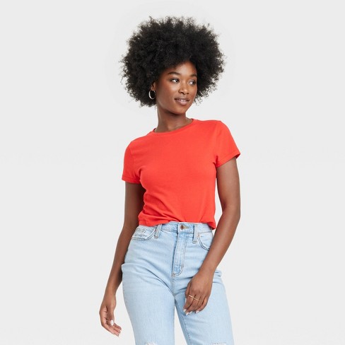 Basic Red Short Sleeve Crop T Shirt