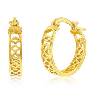 Bella Silver Sterling Silver Diamond Design Hoop Earrings - Gold Plated - Gold - 1 of 2