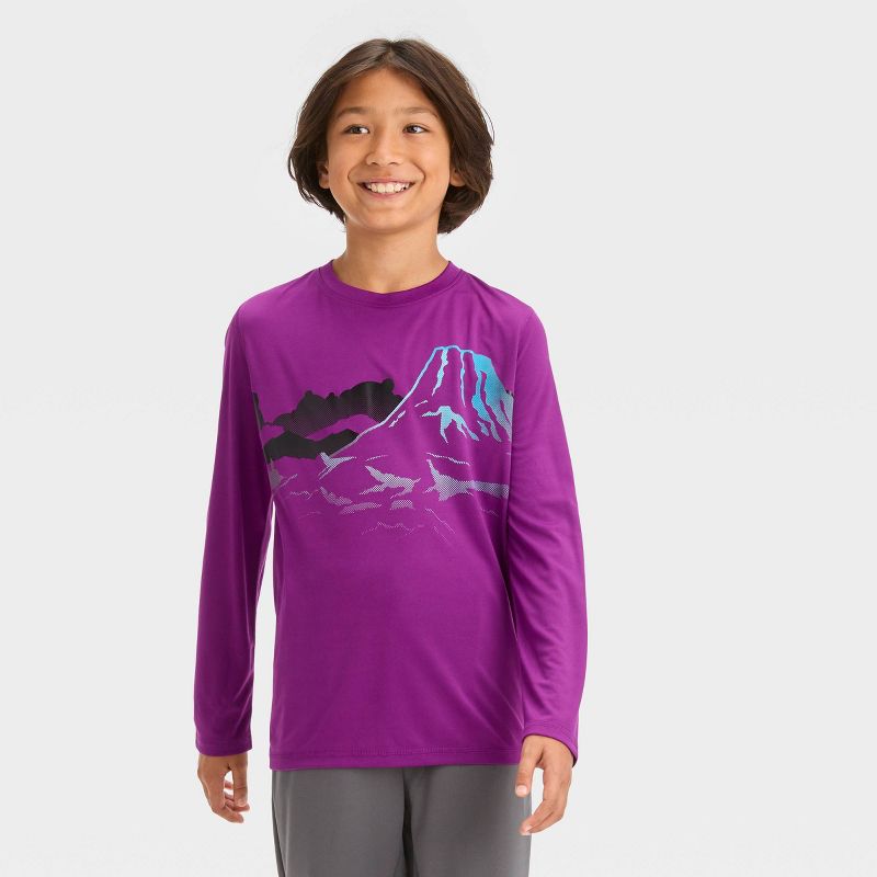 Boys&#39; Long Sleeve Mountain Graphic T-Shirt - All In Motion™ Purple, 1 of 5