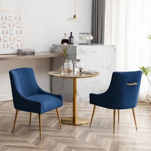 SEYNAR Modern Glam Boucle Pleated Velvet Dining Chair or Vanity Chair Set of 2 with Rear Handle - 1 of 4