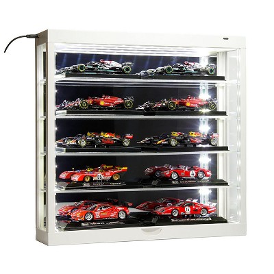 White Wall Mount 5-Tier Display Case with Mirror Back Panel